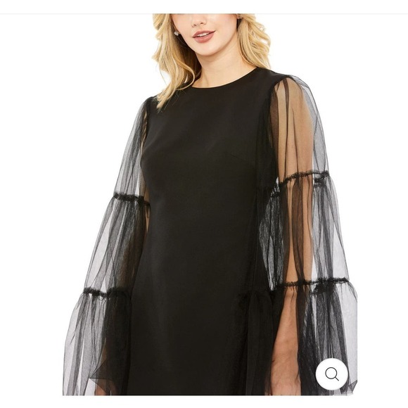 Mac Duggal High Neck Flared Sheer Sleeves Mini Dress Black Size 8 NWT - Picture 3 of 10